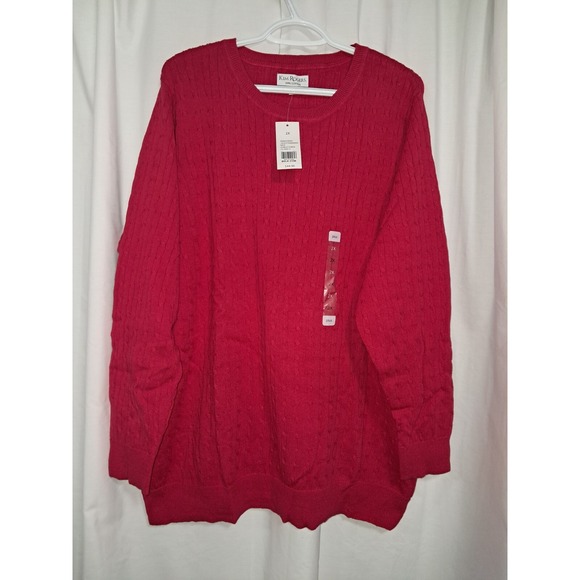 Kim Rogers Cable Crew Sweater, Red,‎ 2X, 25.5" Sleeve, 30" Long - Picture 1 of 3
